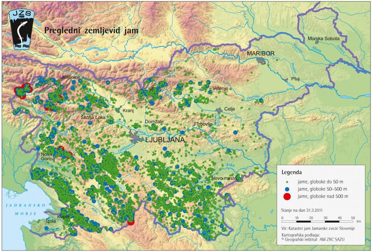 Mapa de covas en Eslovenia