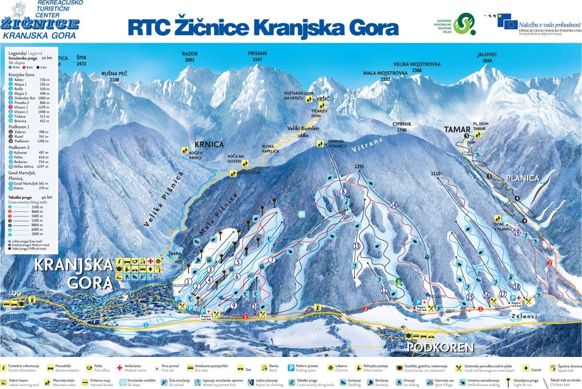 Mapa de Eslovenia resorts de esquí