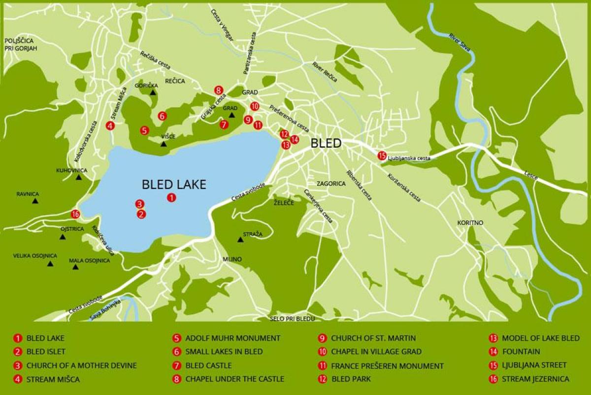 mapa de Eslovenia mostrando lago de bled