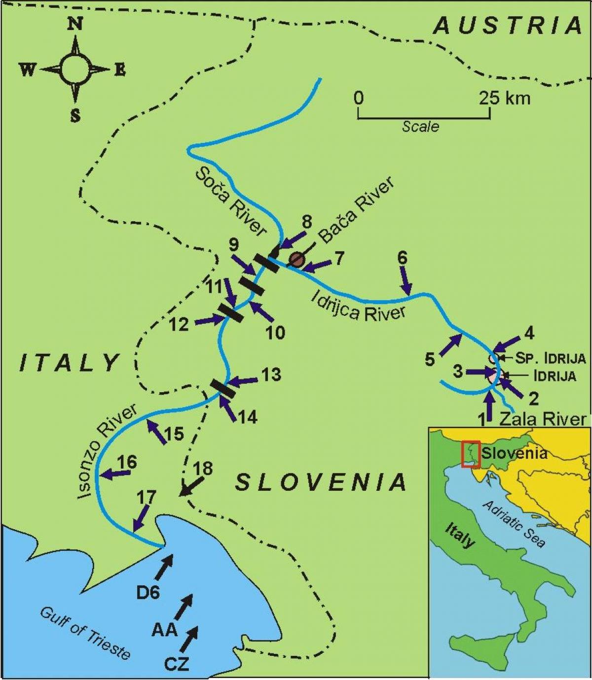 Mapa de soca río Eslovenia