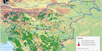 Mapa de covas en Eslovenia